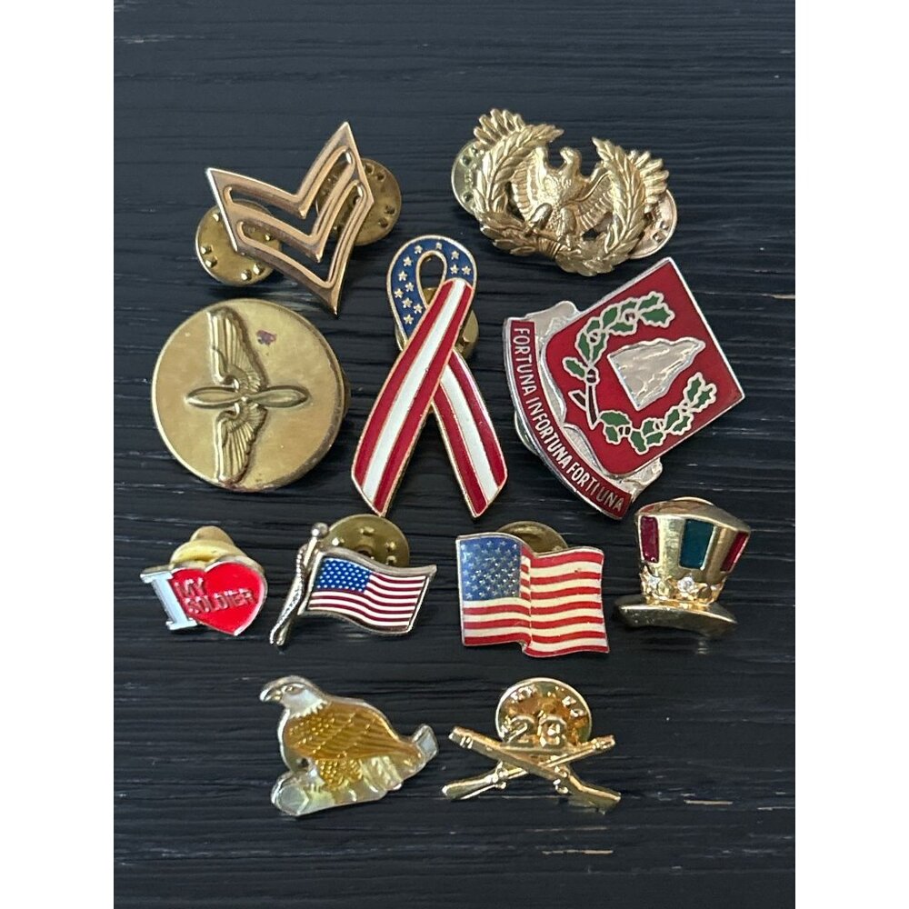 VTG Military and Patriotic Lapel Pins Lot-of-11 Flags Eagles Uncle Sam USA